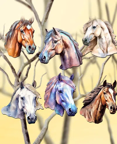 DESIGNOCRACY HOLIDAY WOODEN CLIP-ON ORNAMENTS HORSES SET OF 6 G. DEBREKHT