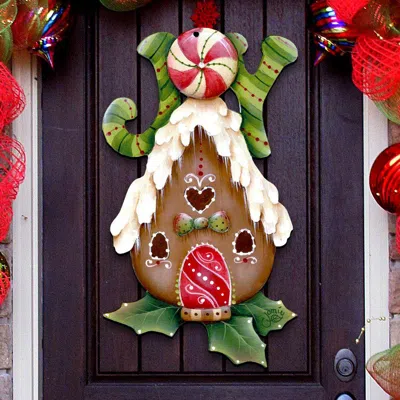 DESIGNOCRACY JAMIE MILLS-PRICE CHRISTMAS JOY GINGERBREAD HOUSE DOOR HANGER