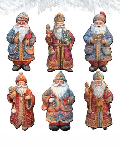 DESIGNOCRACY SANTA CHRISTMAS WOODEN CLIP-ON ORNAMENTS SET OF 6 G. DEBREKHT