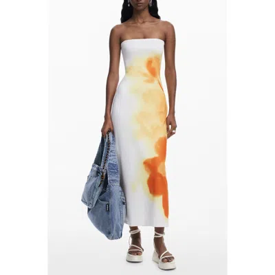 DESIGUAL DESIGUAL ABSTRACT PLACED FLORAL STRAPLESS MAXI DRESS