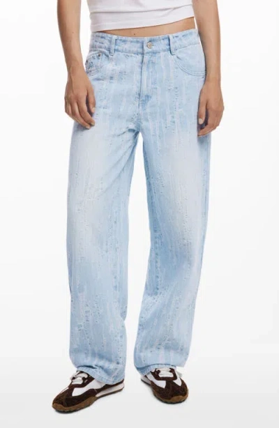 DESIGUAL DESIGUAL DISTRESSED STRIPE WIDE LEG JEANS