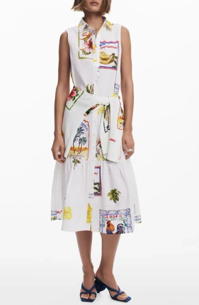 DESIGUAL DESIGUAL MIXED PRINT COTTON SLEEVELESS SHIRTDRESS