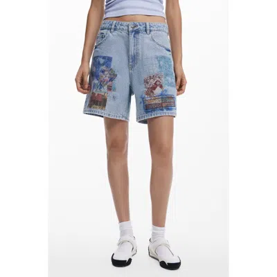 DESIGUAL DESIGUAL PATCHWORK PATTERN DENIM SHORTS