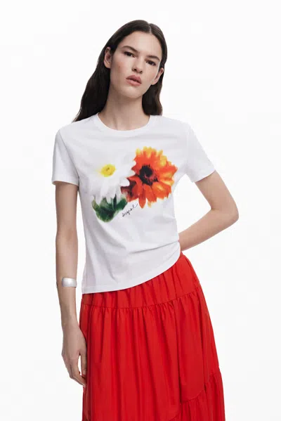 DESIGUAL ぼかし花柄のTシャツ