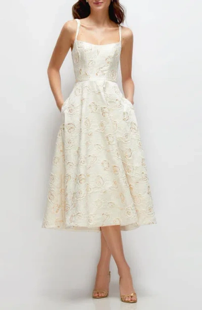 DESSY COLLECTION DESSY COLLECTION METALLIC ROSETTE COCKTAIL MIDI DRESS