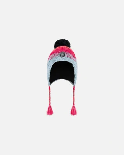 DEUX PAR DEUX DEUX PAR DEUX BABY GIRL'S PERUVIAN KNIT HAT GRADIENT BLUE, CORAL AND FUSCHIA