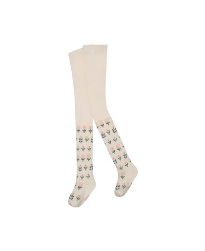 DEUX PAR DEUX DEUX PAR DEUX GIRLS' JACQUARD TIGHTS OFF WHITE WITH FLOWERS - LITTLE KID, BIG KID