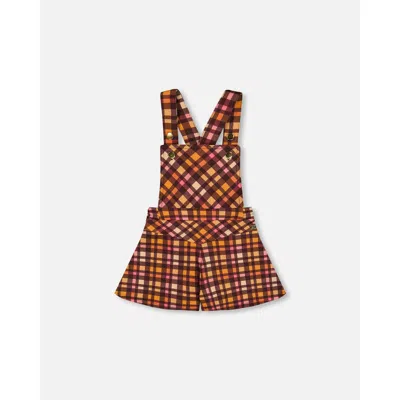 DEUX PAR DEUX DEUX PAR DEUX LITTLE GIRL'S MILANO SHORTALL PLAID MAGENTA AND BROWN