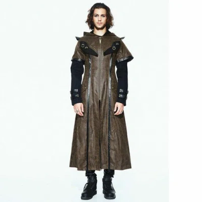 DEVIL FASHION GOTHIC PALACE MEN'S BROWN HOODED JACKETS STEAMPUNK BLACK LONG COATS OVERCOATS