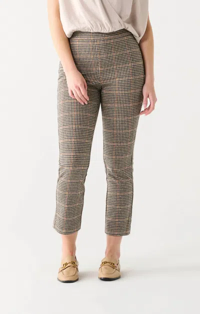 DEX PULL ON STRAIGHT KNIT PANT IN BROWN HOUNDSTOOTH