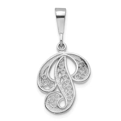 DIAMOND2DEAL 10K WHITE GOLD FILIGREE INITIAL P PENDANT