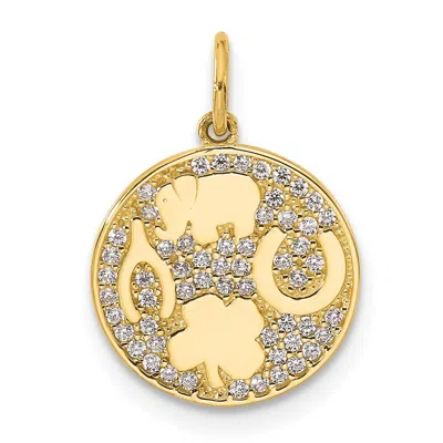 DIAMOND2DEAL 10K YELLOW GOLD POLISHED CUBIC ZIRCONIA GOOD LUCK MEDALLION CHARM PENDANT