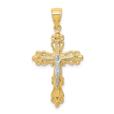 DIAMOND2DEAL 10K YELLOW GOLD RHODIUM CRUCIFIX PENDANT