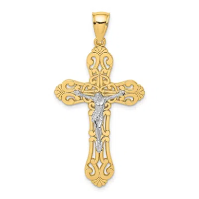 DIAMOND2DEAL 10K YELLOW GOLD RHODIUM CRUCIFIX SCROLLED TIPS CHARM