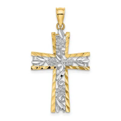 DIAMOND2DEAL 10K YELLOW GOLD RHODIUM DIAMOND-CUT FLOWER DESIGN CROSS CHARM