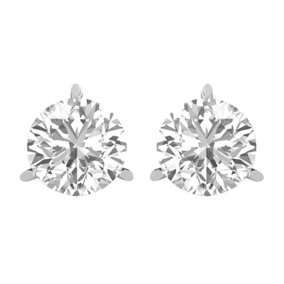 DIAMOND2DEAL 14K GOLD 2CT ROUND LAB GROWN DIAMOND STUD EARRINGS 3 PRONG