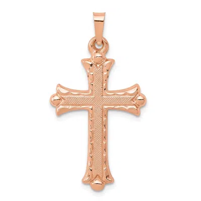 DIAMOND2DEAL 14K ROSE GOLD BRUSHED AND POLISHED BUDDED CROSS PENDANT