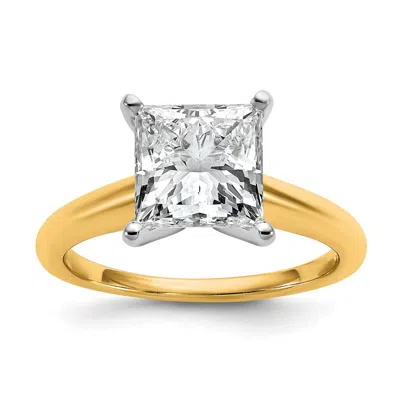 DIAMOND2DEAL 14K TWO-TONE 3 CT PRINCESS LAB GROWN DIAMOND SOLITARE ENGAGEMENT RING
