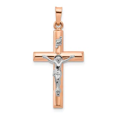 DIAMOND2DEAL 14K TWO-TONE GOLD GOLD HOLLOW CRUCIFIX PENDANT