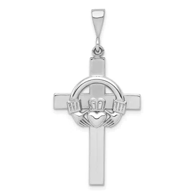 DIAMOND2DEAL 14K WHITE GOLD CLADDAGH CROSS PENDANT