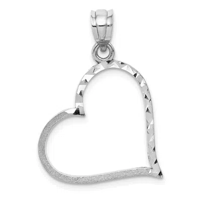 DIAMOND2DEAL 14K WHITE GOLD SOLID SATIN DIAMOND-CUT REVERSIBLE HEART PENDANT