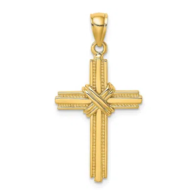 DIAMOND2DEAL 14K YELLOW GOLD BEADED CENTER DESIGN CROSS CHARM