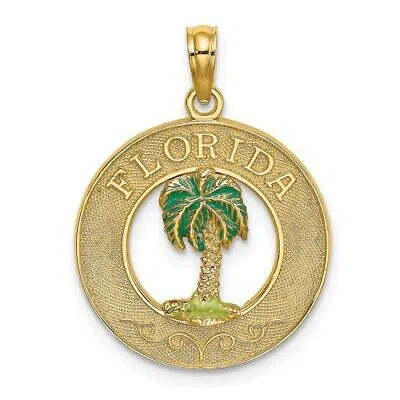 DIAMOND2DEAL 14K YELLOW GOLD FLORIDA ENAMEL PALM TREE CIRCLE CHARM PENDANT GIFT FOR WOMEN