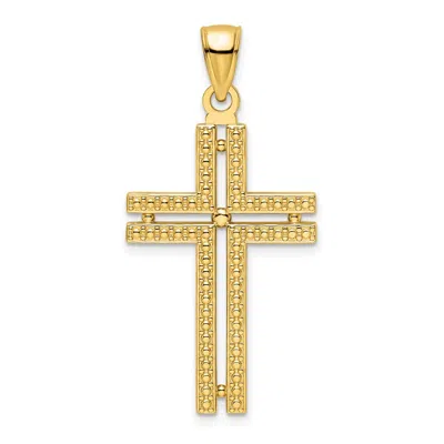 DIAMOND2DEAL 14K YELLOW GOLD POLISHED BEADED CROSS PENDANT