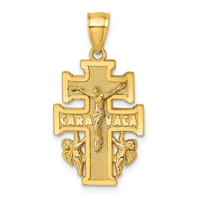 DIAMOND2DEAL 14K YELLOW GOLD POLISHED DIAMOND-CUT CARA VACA CROSS PENDANT