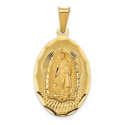 DIAMOND2DEAL 14K YELLOW GOLD POLISHED DIAMOND-CUT LADY OF GUADALUPE OVAL PENDANT