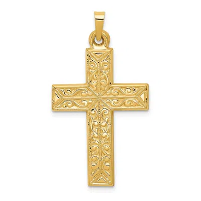 DIAMOND2DEAL 14K YELLOW GOLD POLISHED FILIGREE CROSS PENDANT