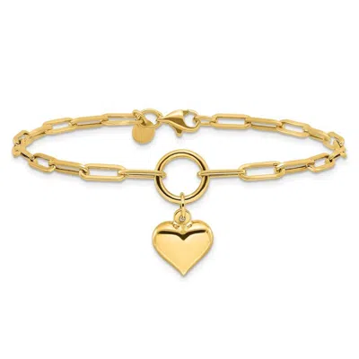 DIAMOND2DEAL 14K YELLOW GOLD POLISHED PUFF HEART PAPER CLIP LINK BRACELET