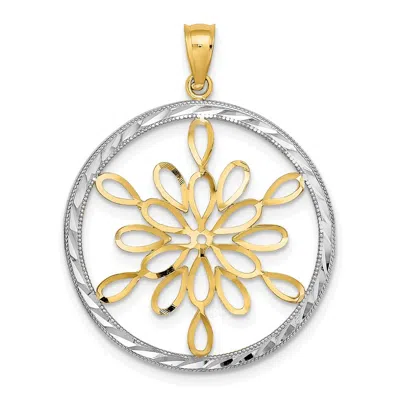 DIAMOND2DEAL 14K YELLOW GOLD RHODIUM DIAMOND-CUT CIRCLE SNOWFLAKE CHARM