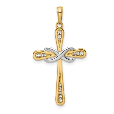 DIAMOND2DEAL 14K YELLOW GOLD RHODIUM DIAMOND-CUT CROSS INFINITY PENDANT