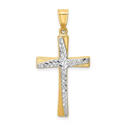 DIAMOND2DEAL 14K YELLOW GOLD RHODIUM DIAMOND-CUT CROSS PENDANT