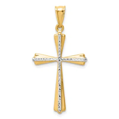 DIAMOND2DEAL 14K YELLOW GOLD RHODIUM DIAMOND CUT CROSS PENDANT