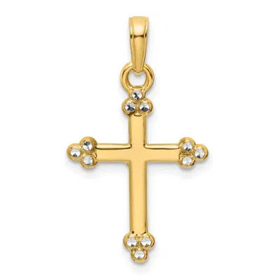 DIAMOND2DEAL 14K YELLOW GOLD RHODIUM DIAMOND-CUT CROSS PENDANT