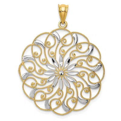 DIAMOND2DEAL 14K YELLOW GOLD RHODIUM DIAMOND-CUT FANCY SWIRL PENDANT
