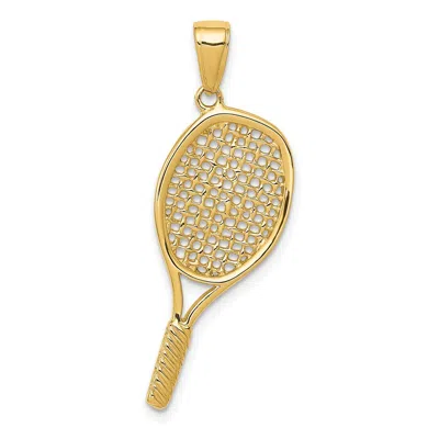 DIAMOND2DEAL 14K YELLOW GOLD SOLID POLISHED 3-D TENNIS RACQUET PENDANT