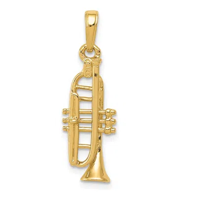 DIAMOND2DEAL 14K YELLOW GOLD SOLID POLISHED 3-D TRUMPET PENDANT