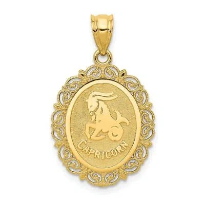 DIAMOND2DEAL 14K YELLOW GOLD SOLID SATIN CAPRICORN ZODIAC OVAL PENDANT