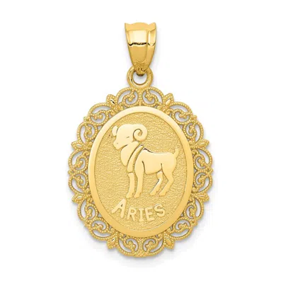 DIAMOND2DEAL 14K YELLOW GOLD SOLID SATIN POLISHED ARIES ZODIAC OVAL PENDANT