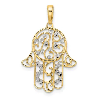 DIAMOND2DEAL 14K YELLOW GOLD WHITE RHODIUM DIAMOND-CUT FANCY HAMSA PENDANT