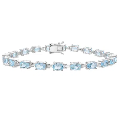 DIAMOND2DEAL 925 STERLING SIILVER SKY BLUE TOPAZ TENNIS BRACELET 7.25"
