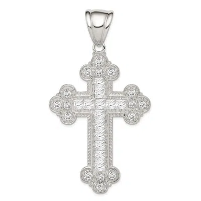 DIAMOND2DEAL STERLING SILVER RHODIUM-PLATED CUBIC ZIRCONIA BUDDED CROSS PENDANT