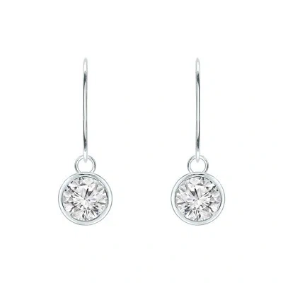 DIAMONDSETC ROUND SHAPE 14K WHITE GOLD FINISH 925 STERLING SILVER STUD WEDDING EARRINGS