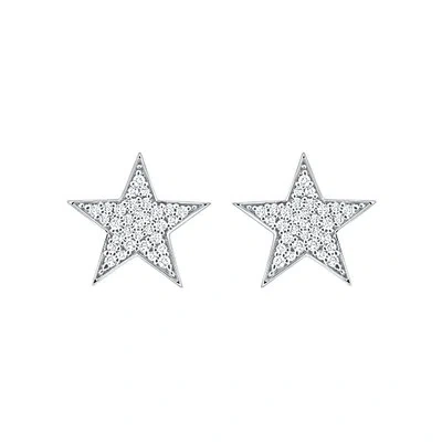 DIAMONDSETC STAR SHAPE 14K WHITE GOLD FINISH 925 STERLING SILVER CLUSTER WEDDING EARRINGS