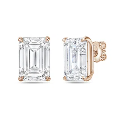 DIANA M. 14KT 10CT LAB GROWN 4 PRONG STUDS EMERALD CUT, DEF COLOR, VS CLARITY, EXCELLENT CUT