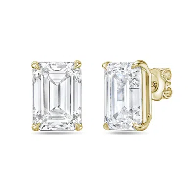 DIANA M. 14KT 12CT LAB GROWN 4 PRONG STUDS EMERALD CUT, DEF COLOR, VS CLARITY, EXCELLENT CUT