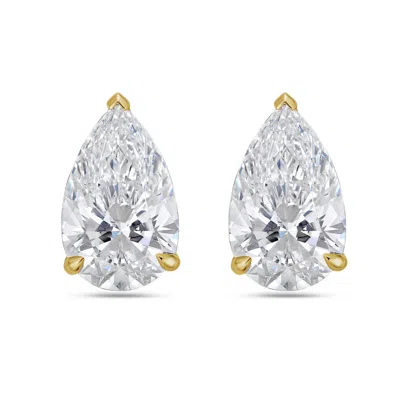 DIANA M. 14KT 2CT LAB GROWN 3 PRONG STUDS PEAR CUT, DEF COLOR, VS CLARITY, EXCELLENT CUT